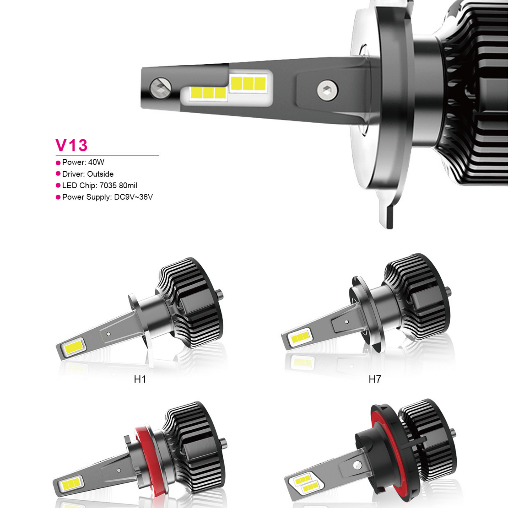 V13 High-end 260000LM 7035 80mil led chip Car LED Headlights bulb with Copper Plates H4 H7 H11 9006 9005 ip67 waterproof